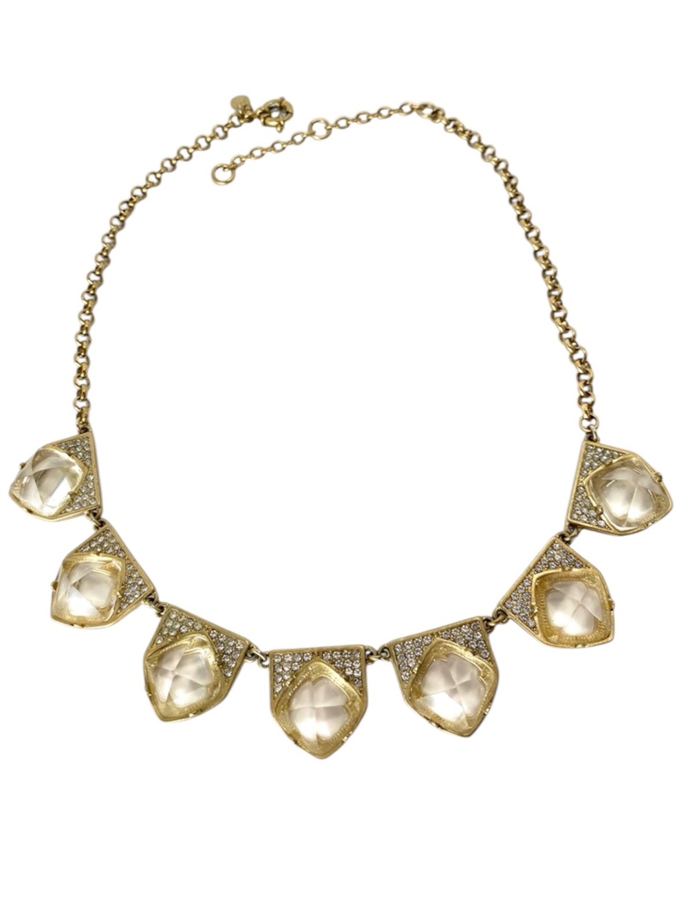 J Crew Statement Necklace with Clear Faceted Crystals & Gold Chain